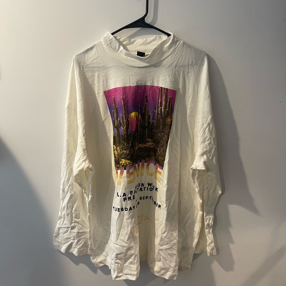 Brand New Off-White Mock Neck Long Sleeve Band-like Tee